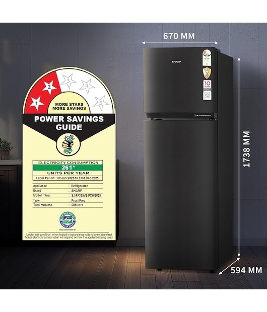 FRIDGE SHARP SJ-FF335V2-PCH FF 306L-INV-285L COFFEE HAIRLINE 