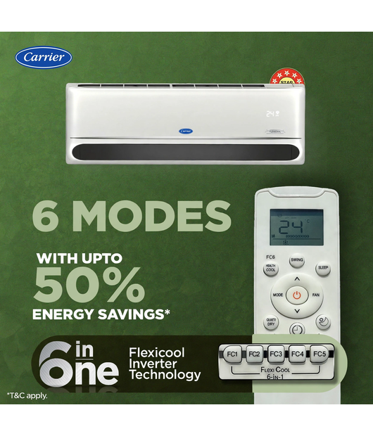 CARRIER AIRCONDITIONER 12K INDUSGXI WIFIALPHA H.JET CAI12IN5R36WO 1T5SINV(2026 MODEL)